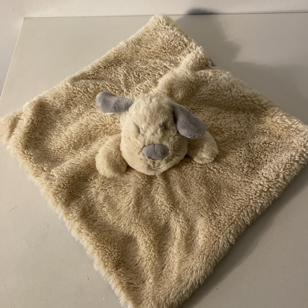 Puppy Dog Lovey Rattle Cream Gray Plush Baby Toy Luxe SUPER SOFT